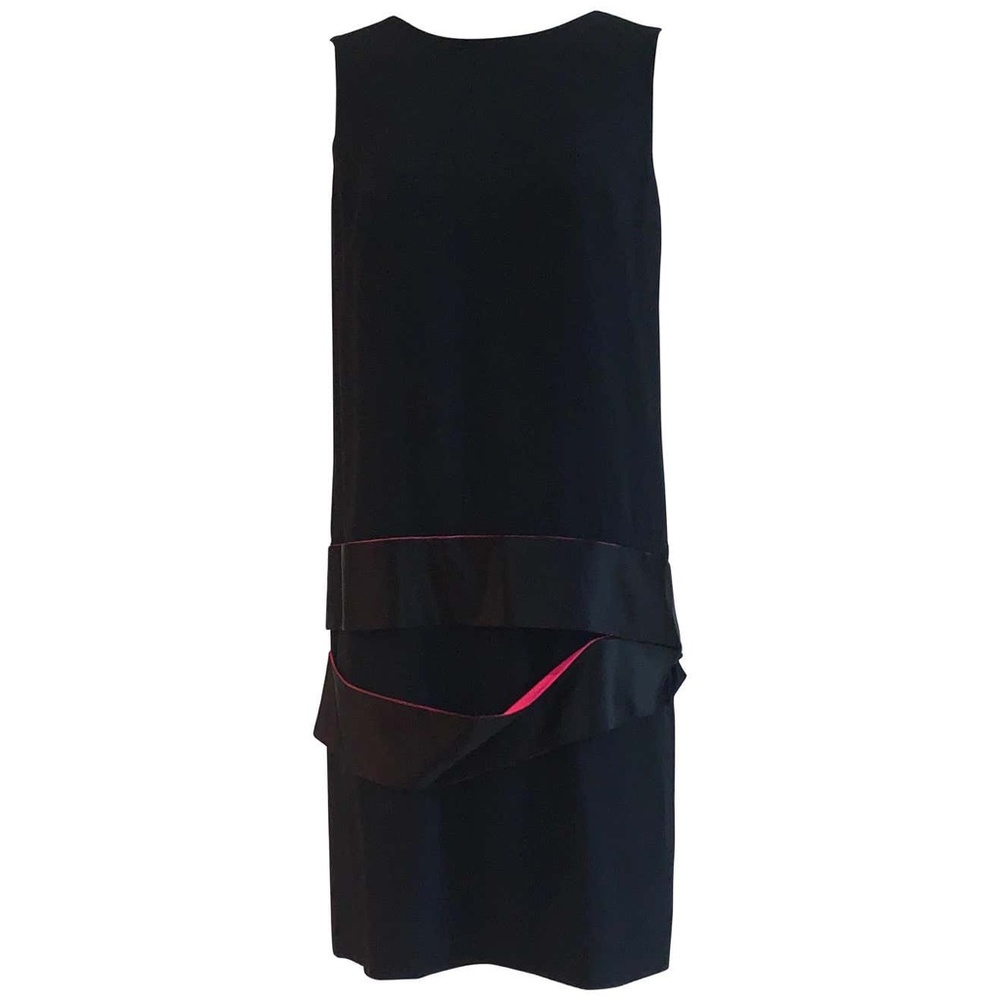 Alexander McQueen 2008 Black Drop Waist Dress with Pink Silk Band Detail